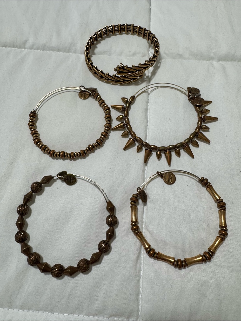 Alex and Ani Bronze/Gold Bangle Set of 5